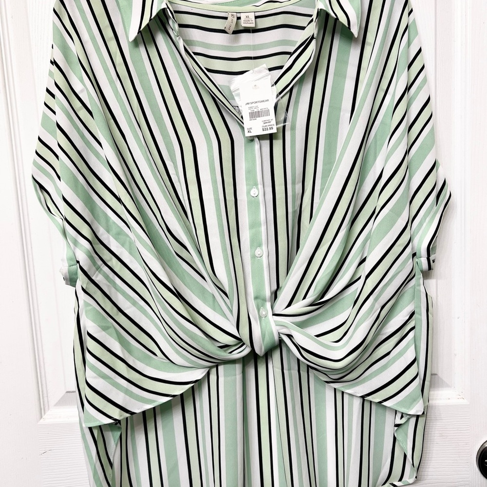 Cato Mint and White Striped Blouse